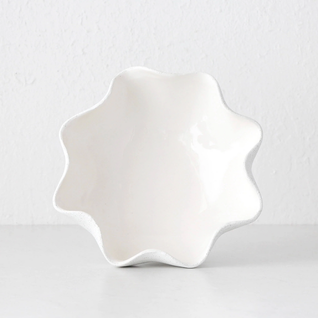 RIPPLE WHITE PEDESTAL BOWL |  30CM  |  CERAMIC