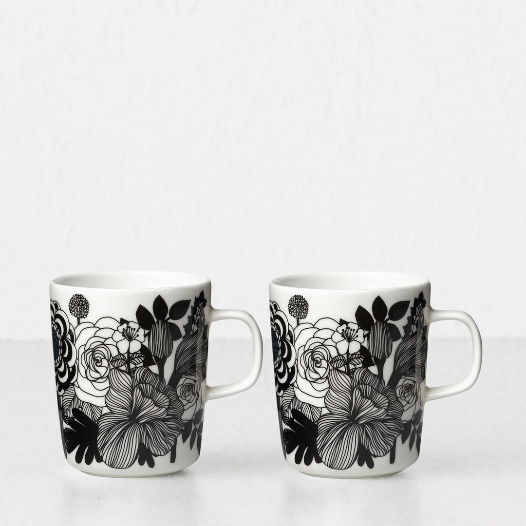 MARIMEKKO  |  SIIRTOLAPUUTARHA COFFEE MUG 2.5DL | BLACK + WHITE + TURQUOISE  | BUNDLE X2