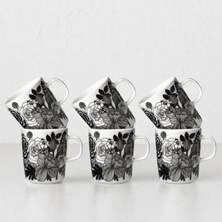 MARIMEKKO  |  SIIRTOLAPUUTARHA COFFEE MUG 2.5DL | BLACK + WHITE + TURQUOISE  |  BUNDLE X6