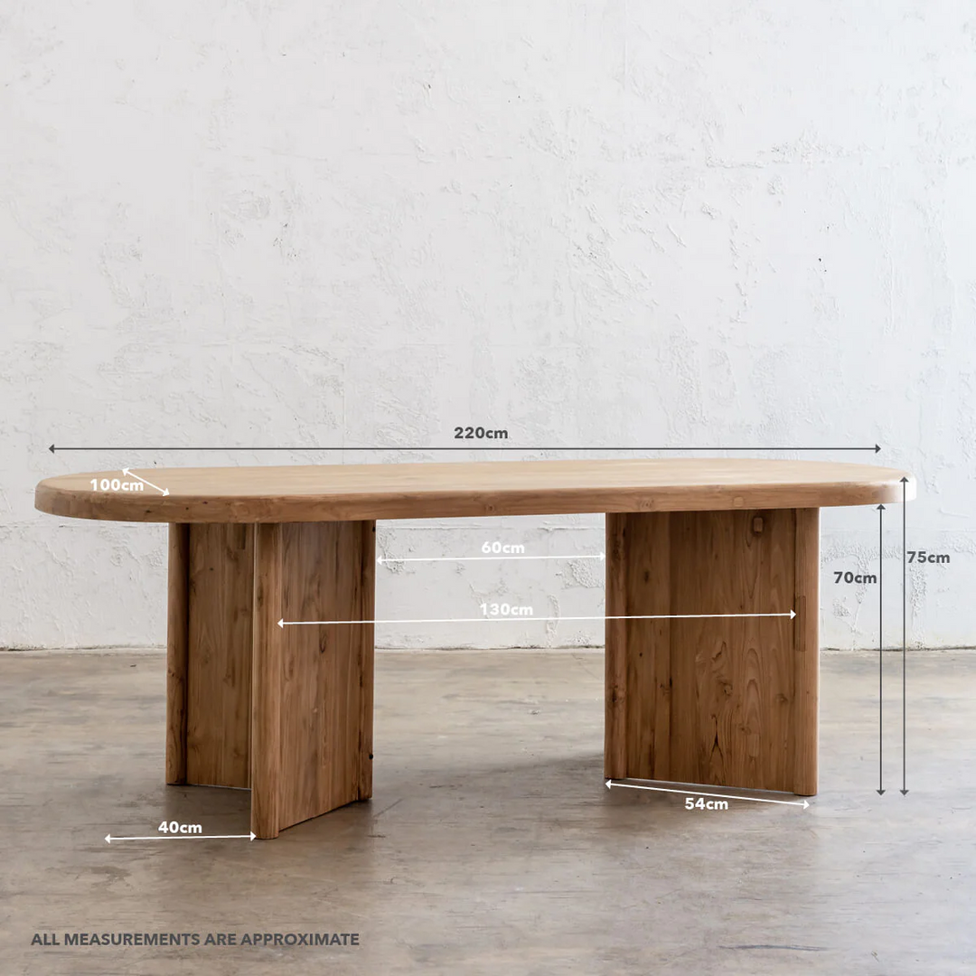 PRE ORDER  |  TRION INDOOR ROUNDED TEAK DINING TABLE  |  220CM
