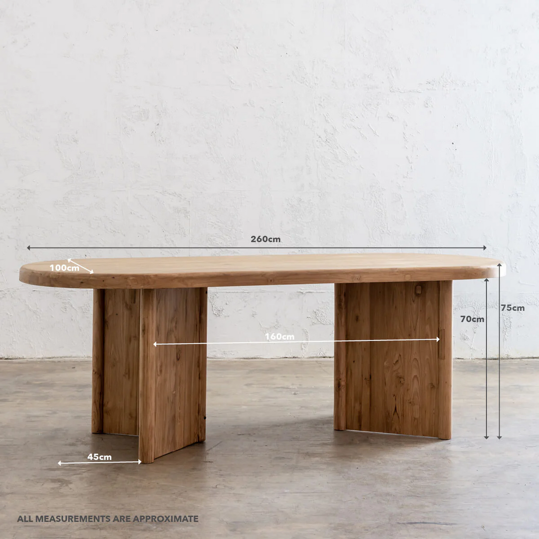 TRION INDOOR ROUNDED TEAK DINING TABLE  |  260CM