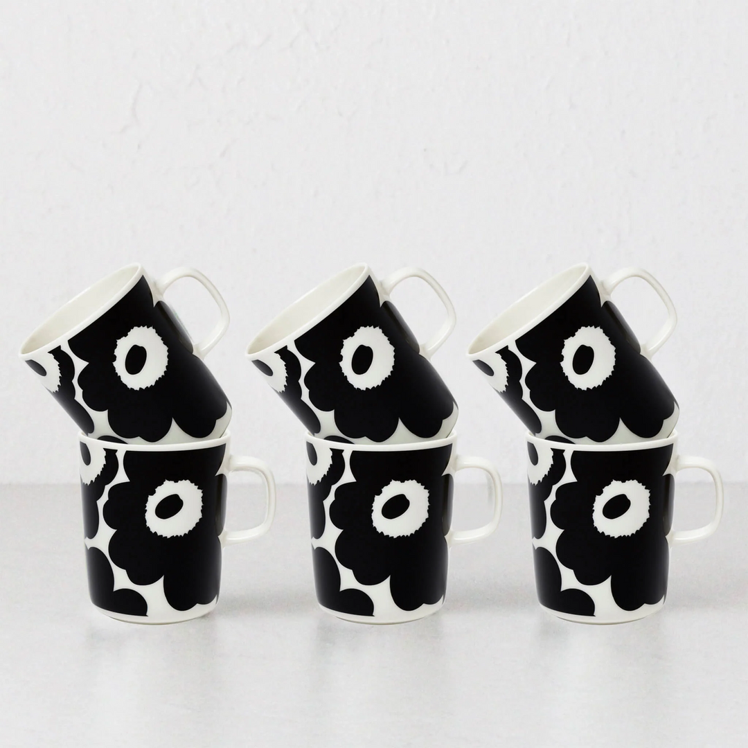 MARIMEKKO  |  UNIKKO COFFEE MUG 2.5DL   |  BLACK + WHITE  |  BUNDLE X6