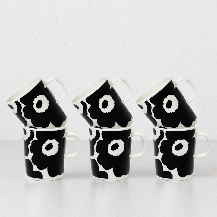 MARIMEKKO  |  UNIKKO COFFEE MUG 2.5DL   |  BLACK + WHITE  |  BUNDLE X6