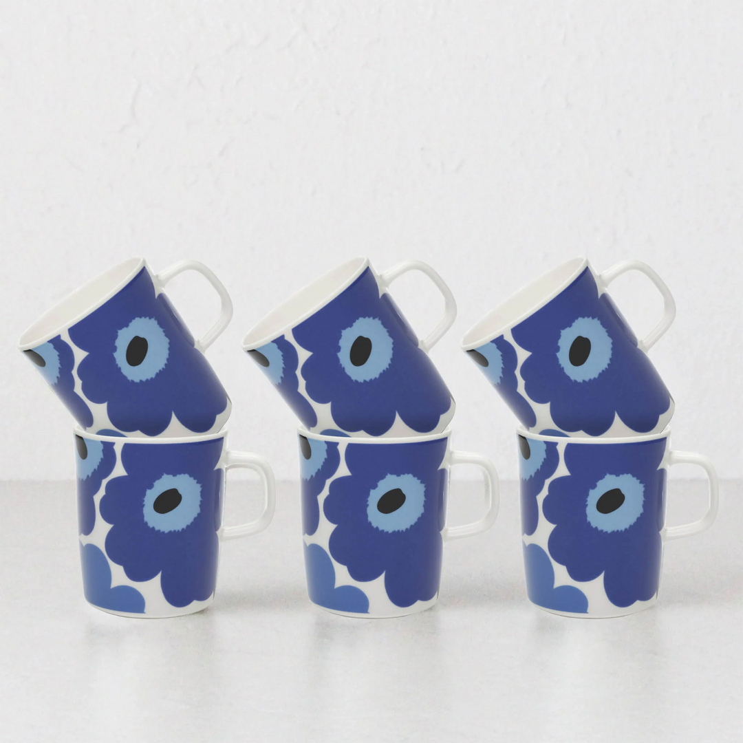 MARIMEKKO  |  UNIKKO COFFEE MUG 2.5DL  |  WHITE + BLUE  |  BUNDLE X6