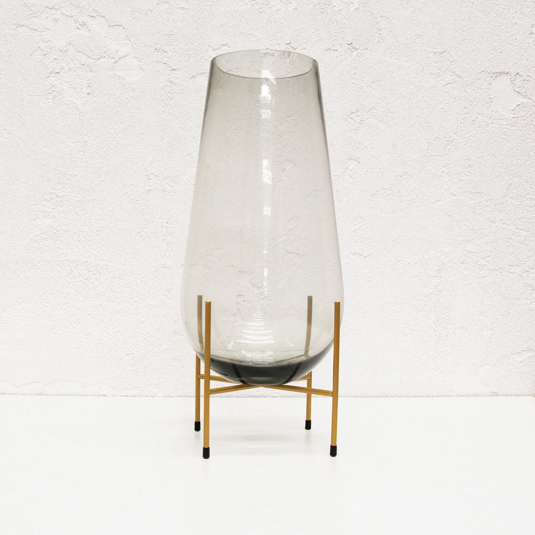 GREY GLASS VASE ON STAND  |  LARGE  |  GOLD