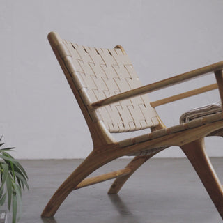 MALAND WOVEN LEATHER ARM CHAIR | LIGHT TAUPE LEATHER HIDE