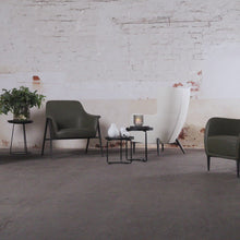 NEIMAN + MARCUS ARMCHAIRS IN GREEN SMOKE OLIVE + VEIL WHITE VEGAN LEATHER