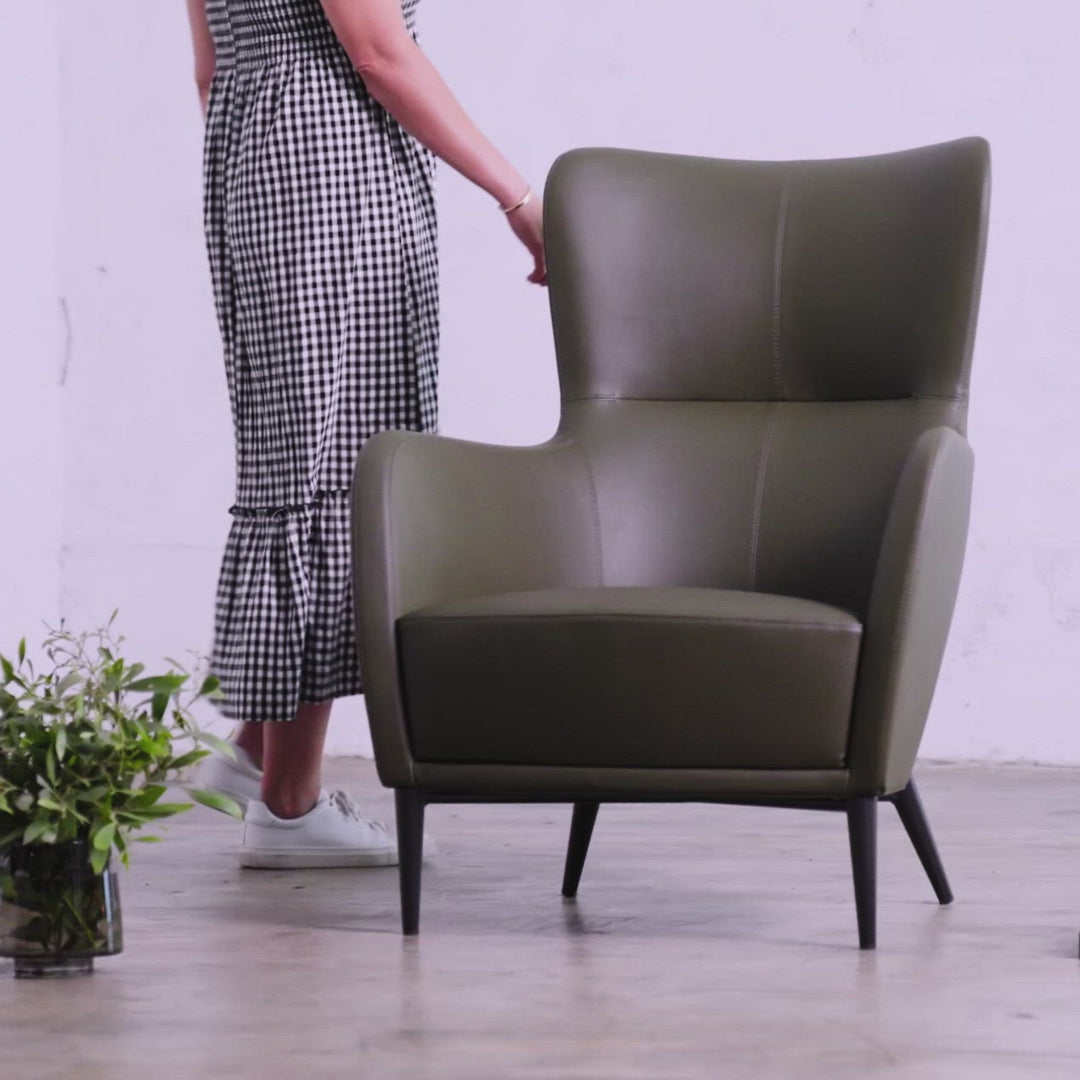 NEIMAN ARM CHAIR  |  GREEN SMOKE OLIVE VEGAN LEATHER