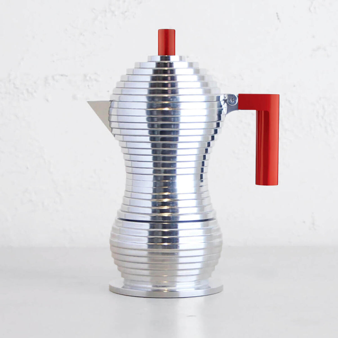 ALESSI  |  PULCINA ESPRESSO COFFEE MAKER  |  6 CUP  |  RED HANDLE