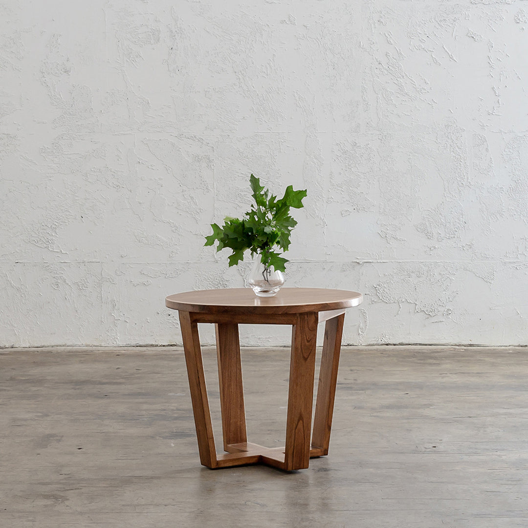 AMARA MID CENTURY TIMBER TERRACE SIDE TABLE  |  SOLID TOP | ROUND
