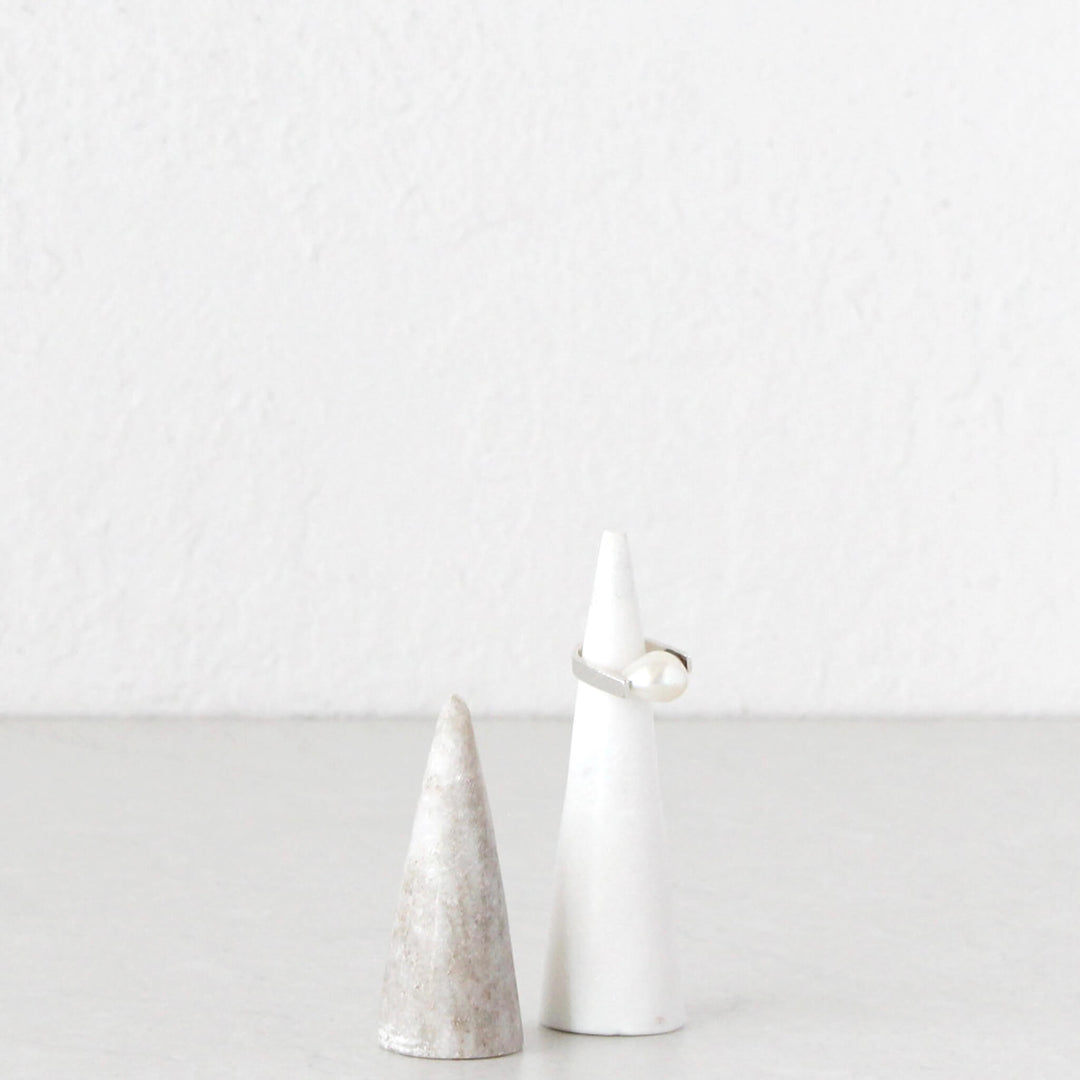 ANNEAU SET OF 2 PIECE MARBLE RING CONES  |  WHITE + BEIGE MARBLE