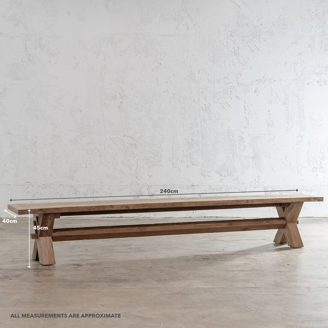 ADRIATIC SLATTED CROSS LEG BENCH SEAT  |  240CM  |  MEASUREMENTS