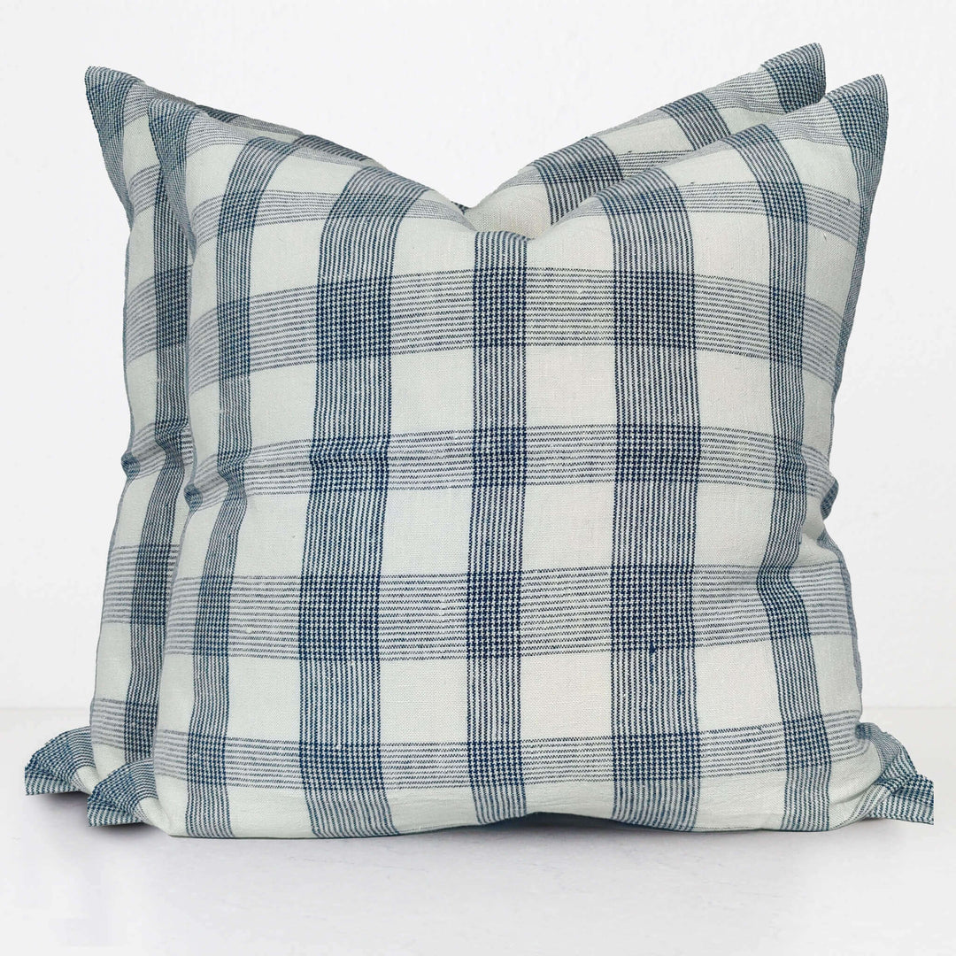 AEGEAN SEA FRENCH LINEN WOVEN CUSHION BUNDLE x2  |  55 x 55  |  PLAID