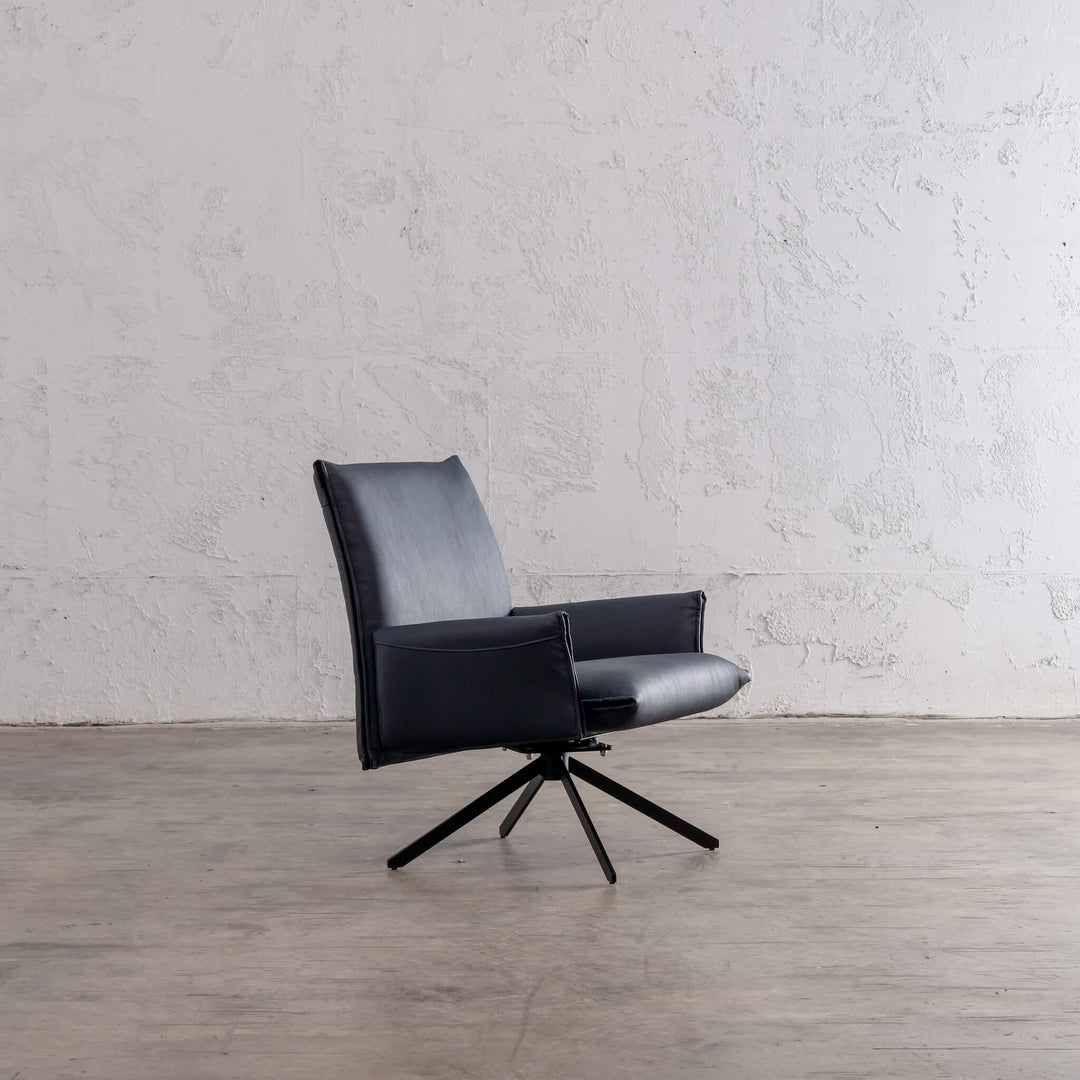 ALAMEDA MID CENTURY VEGAN LEATHER SWIVEL ARM CHAIR  |  NAVY