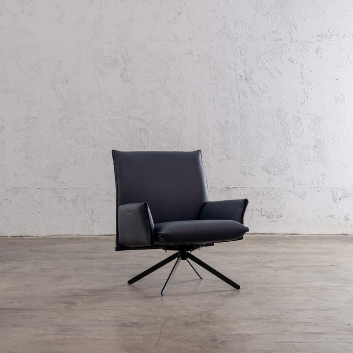 ALAMEDA MID CENTURY VEGAN LEATHER SWIVEL ARM CHAIR  |  NAVY