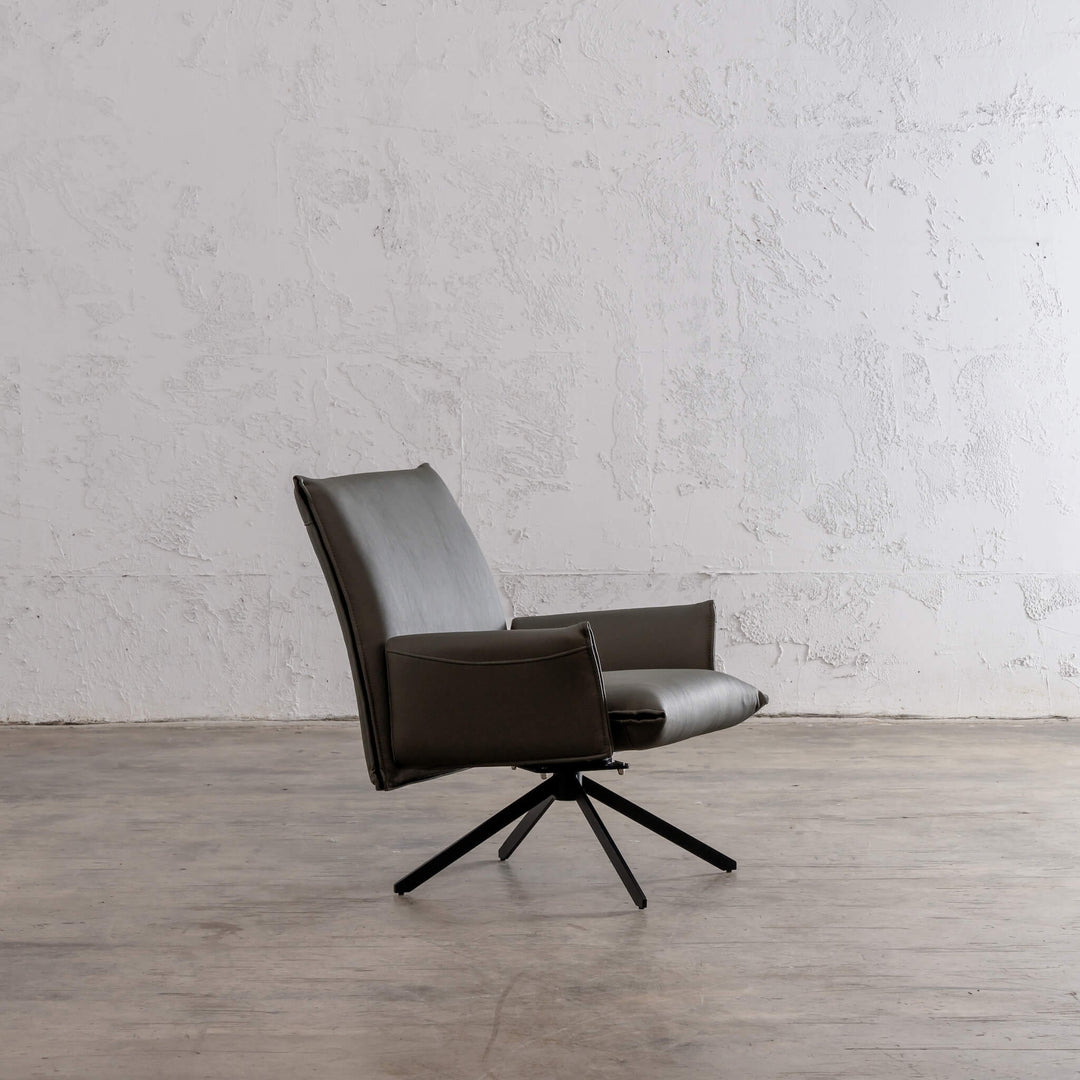 ALAMEDA MID CENTURY VEGAN LEATHER SWIVEL ARM CHAIR  |  OLIVE