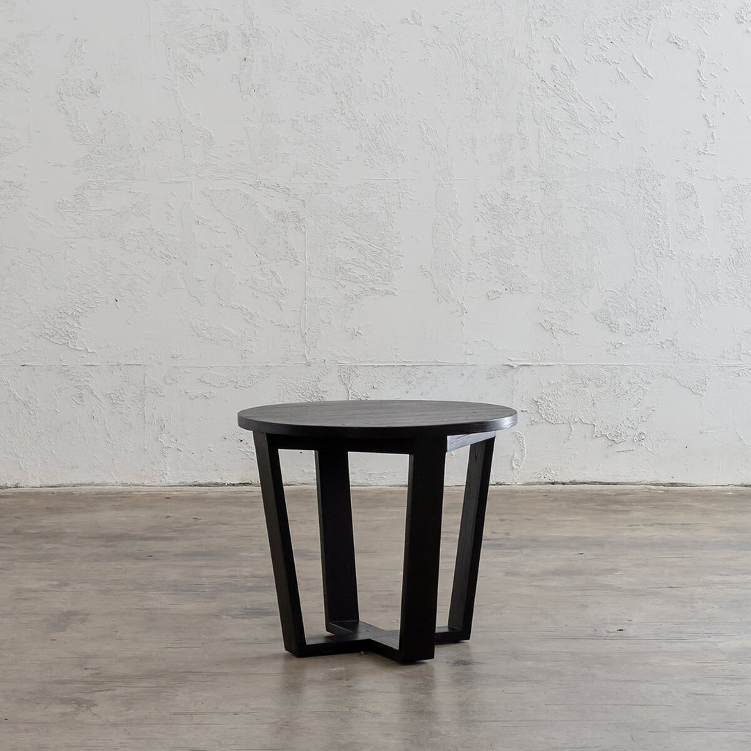 PRE ORDER  |  AMARA MID CENTURY TIMBER TERRACE SIDE TABLE  |  SOLID TOP BLACK | ROUND
