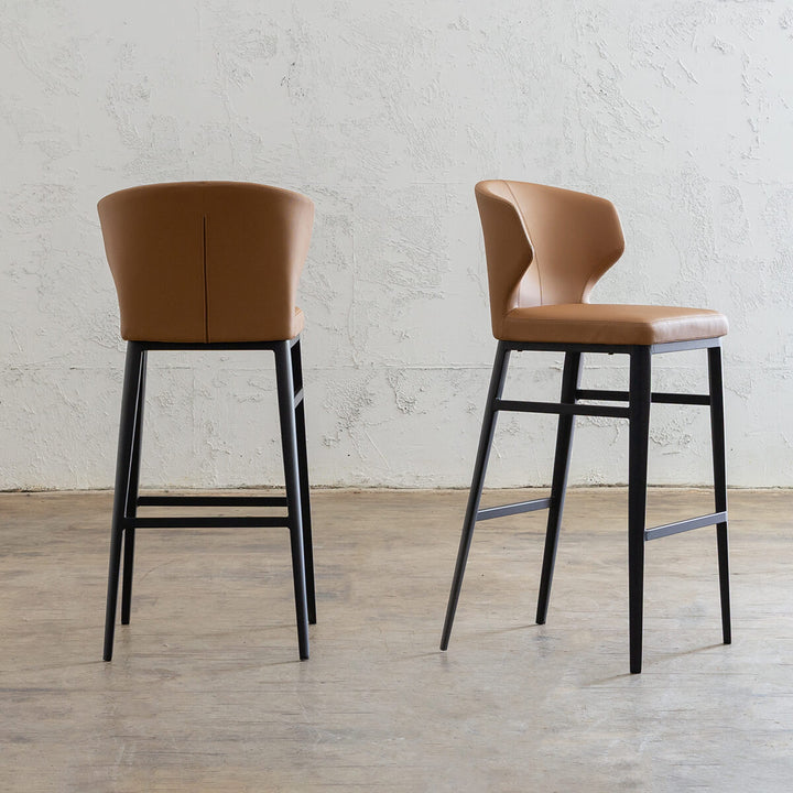 ANDERS BAR CHAIR  |  VEGAN LEATHER  |  SADDLE TAN BAR STOOL BACK VIEW