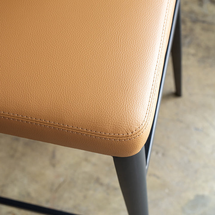 ANDERS BAR CHAIR  |  VEGAN LEATHER  |  SADDLE TAN BAR STOOL LEATHER CLOSE UP