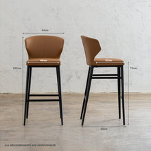 ANDERS BAR CHAIR  |  VEGAN LEATHER  |  SADDLE TAN WITH MEASUREMENTS