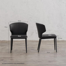 ANDERS DINING CHAIR  |  FAUX LEATHER  |  NOIR BLACK WITH MEASUREMENTS