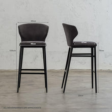 ANDERS BAR STOOL  |  HERRING GREY LUXE TWILL WITH MEASUREMENTS