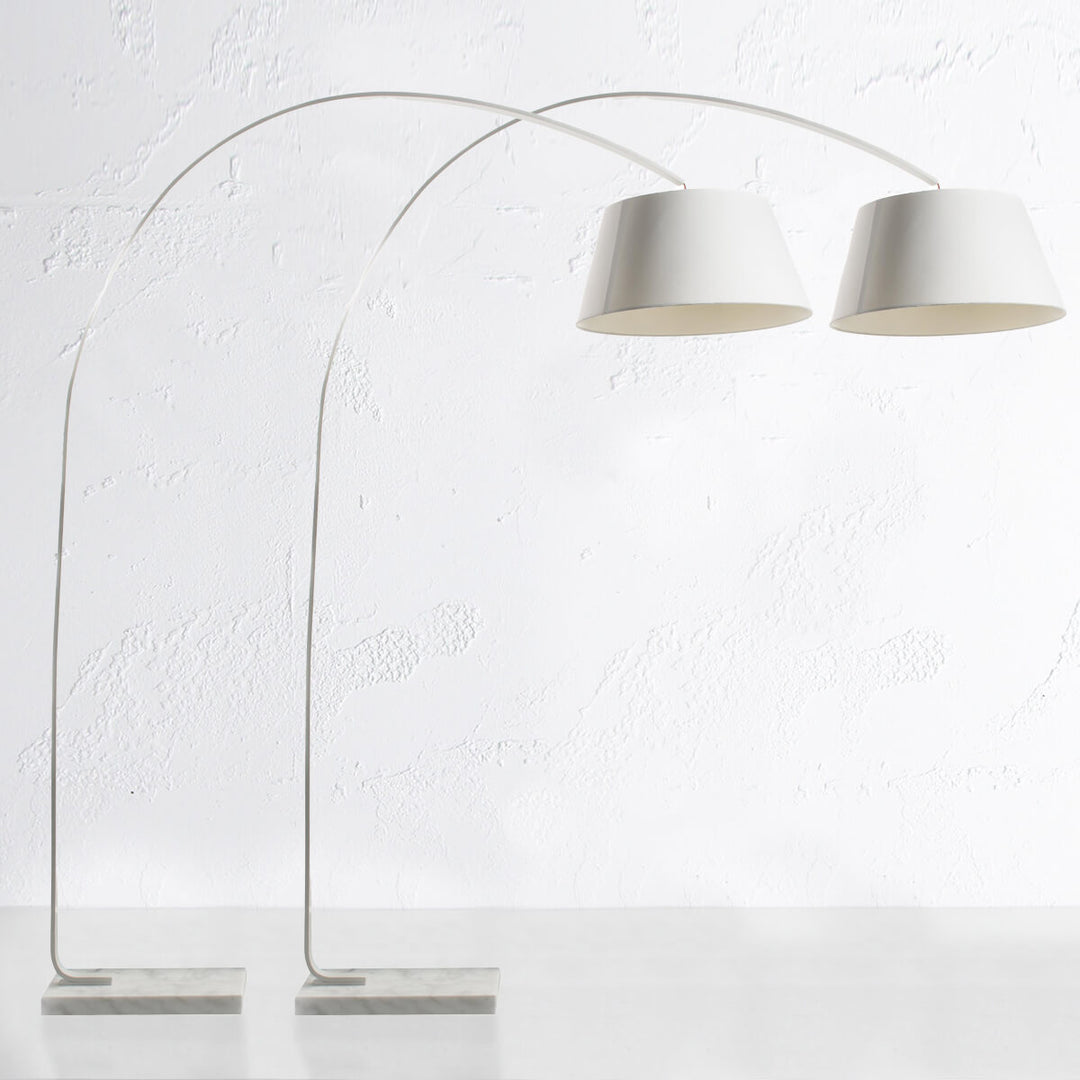 ARC EIGHTY CURVE FLOOR LAMP  |  WHITE + WHITE MARBLE BASE  |  BUNDLE X 2