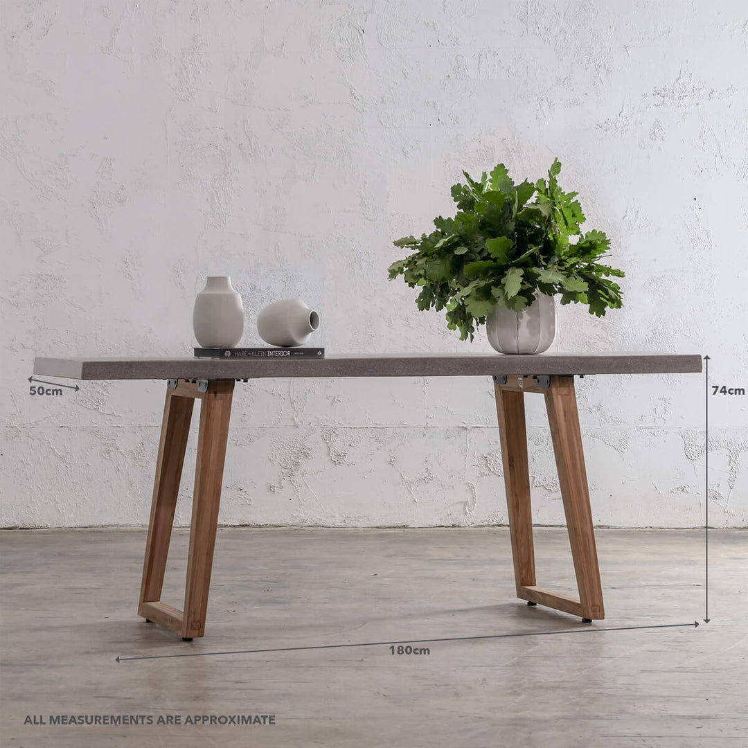 ARIA SCANDI CONCRETE GRANITE HALL TABLE WITH MEASUREMENTS  |  ZINC ASH  |  180CM