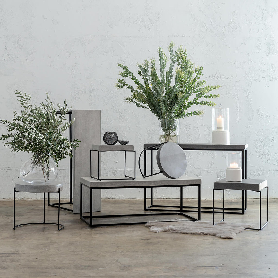 ARIA CONCRETE GRANITE SIDE TABLES  |  ROUND  |  PACKAGE 2 x SIDE TABLES  |  ZINC ASH