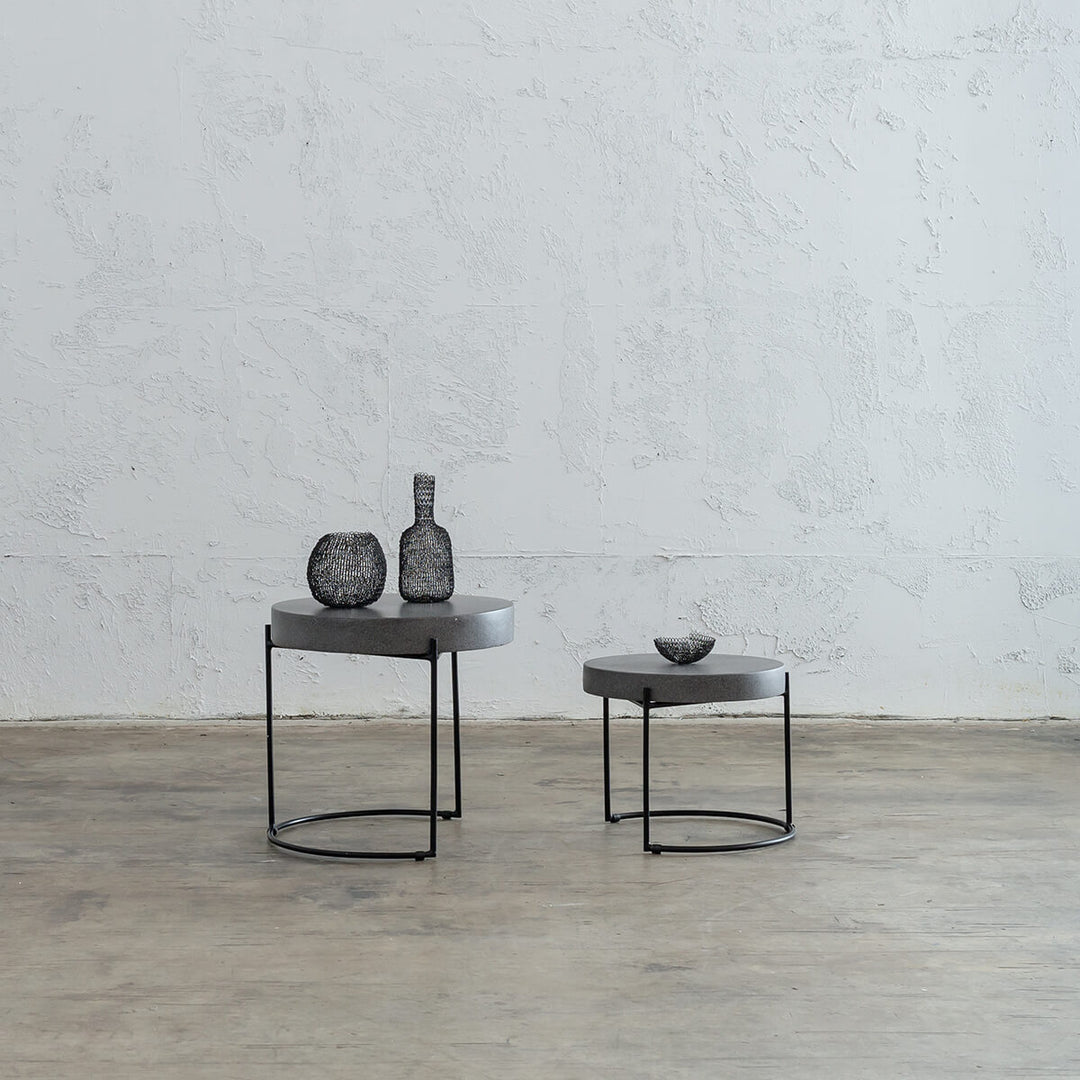 ARIA CONCRETE GRANITE SIDE TABLES  |  ROUND  |  PACKAGE 2 x SIDE TABLES  |  CLASSIC MID GREY