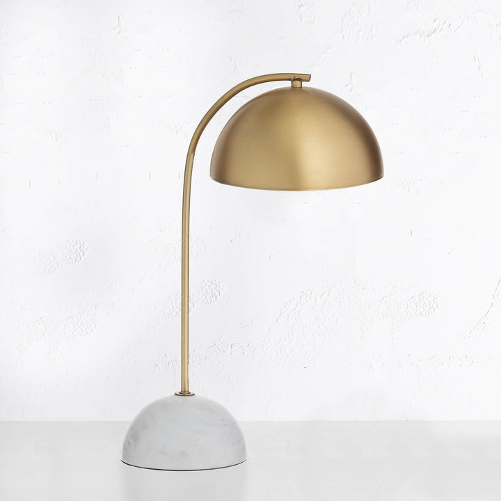 ATTICUS TABLE LAMP  |  BRASS + WHITE MARBLE