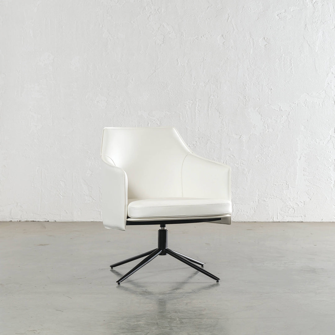 BOLINA MID CENTURY VEGAN LEATHER SWIVEL ARM CHAIR  |  LIMED WHITE