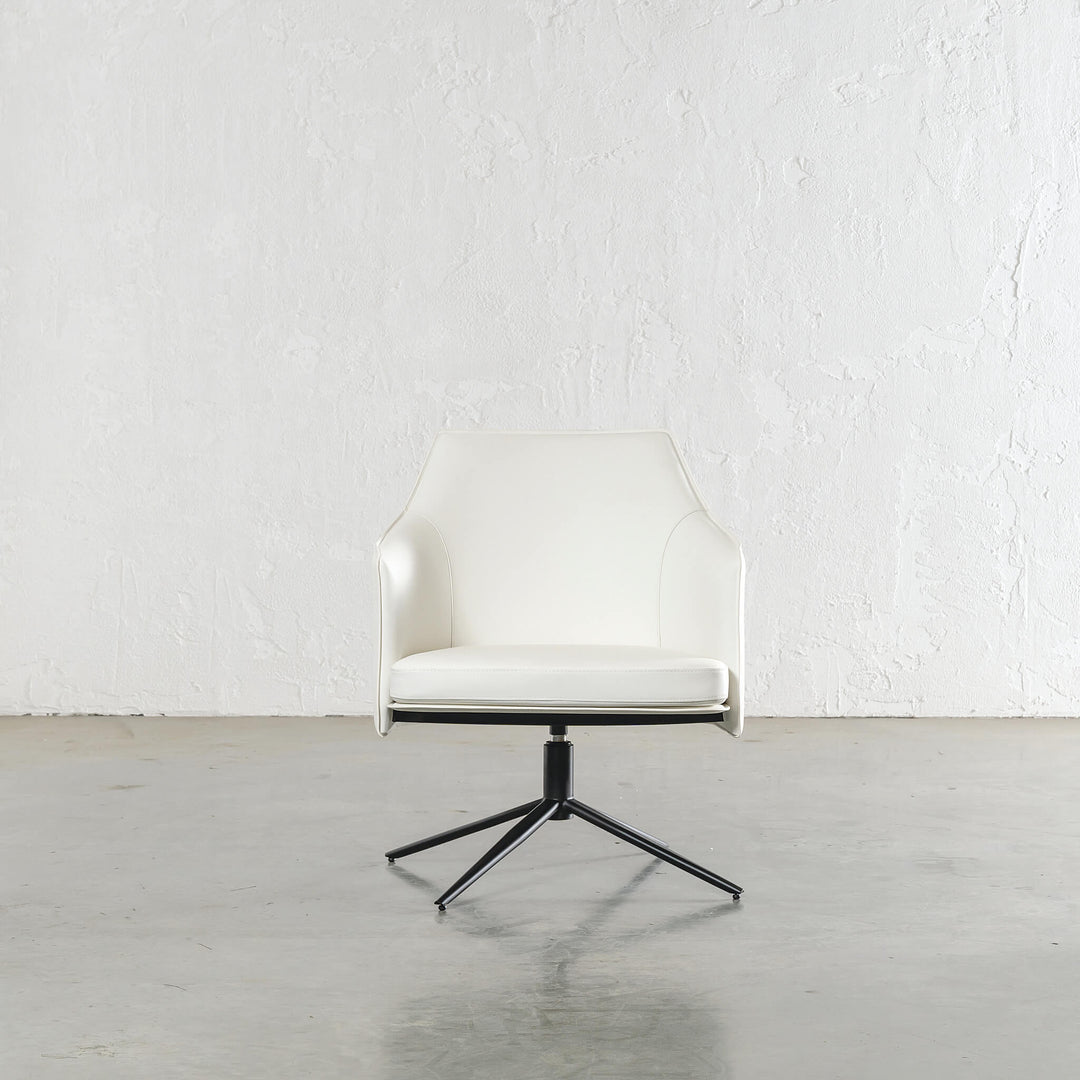 BOLINA MID CENTURY VEGAN LEATHER SWIVEL ARM CHAIR  |  LIMED WHITE