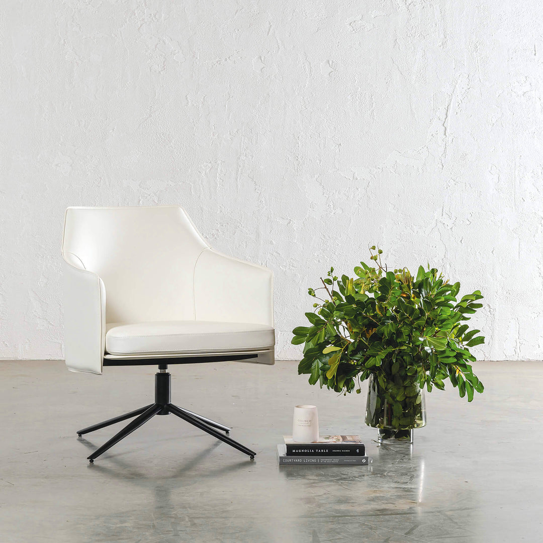 BOLINA MID CENTURY VEGAN LEATHER SWIVEL ARMCHAIR  |  SAVE 20% ON BUNDLE OF 2  |  LIMED WHITE