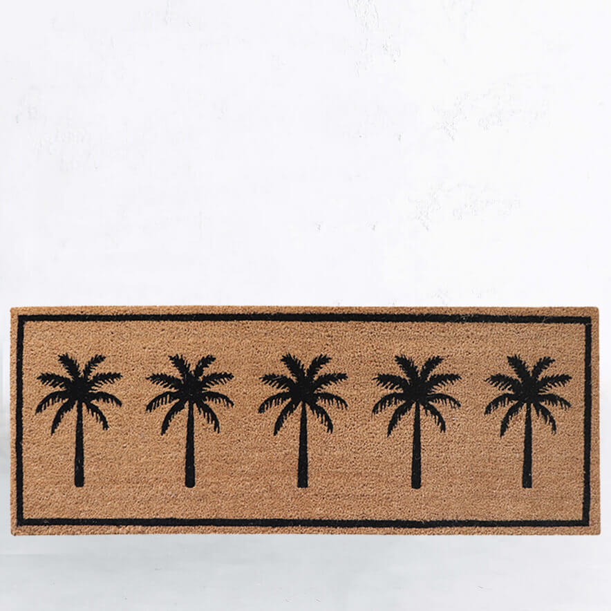 BAHAMAS PALM BLACK FRENCH DOORMAT | 120CM X 45CM