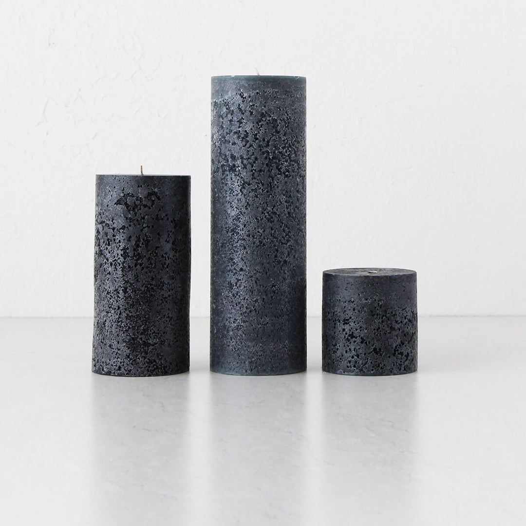 TEXTURED PILLAR CANDLE  |  SET OF 3  |  BLACK