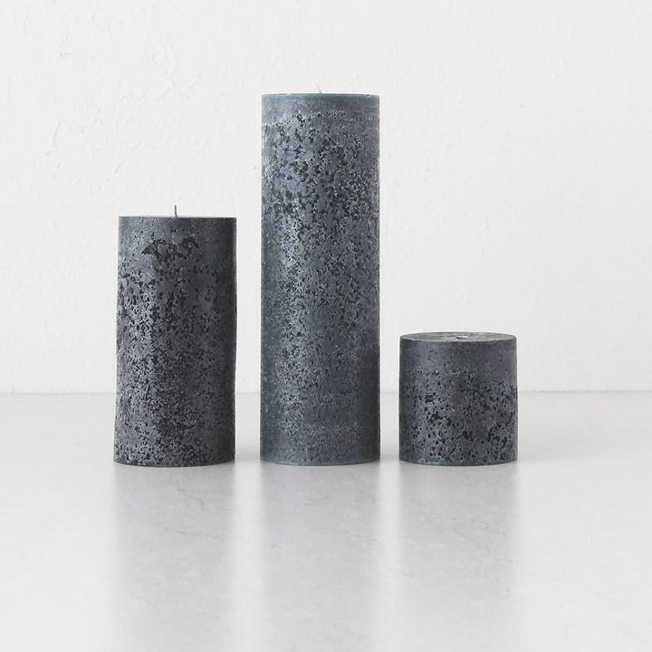 TEXTURED PILLAR CANDLE  |  SET OF 3  |  CHARCOAL