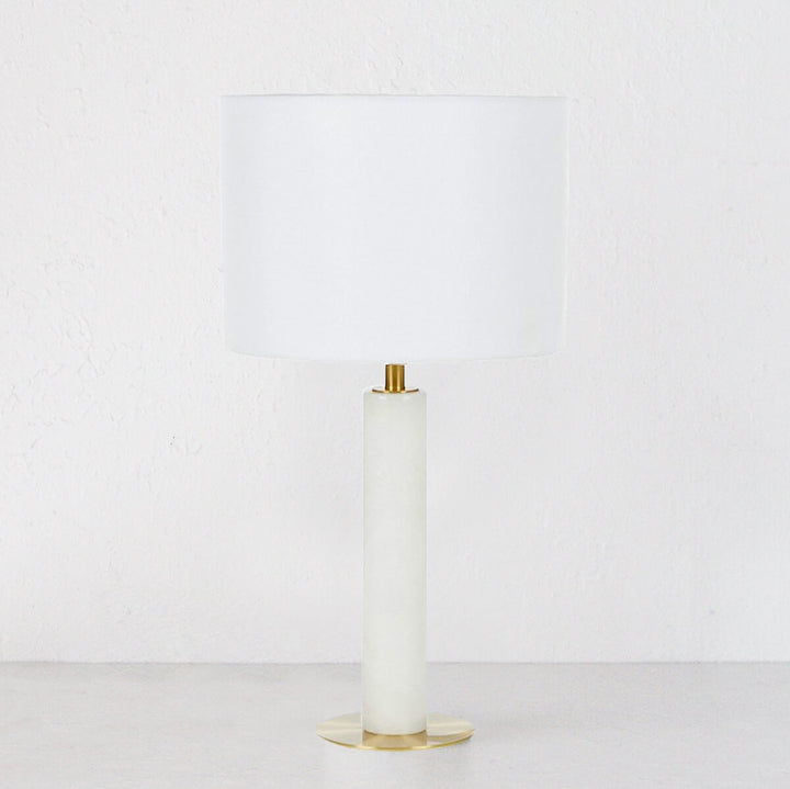 ALDORA MARBLE TABLE LAMP WITH WHITE SHADE  |  WHITE + GOLD