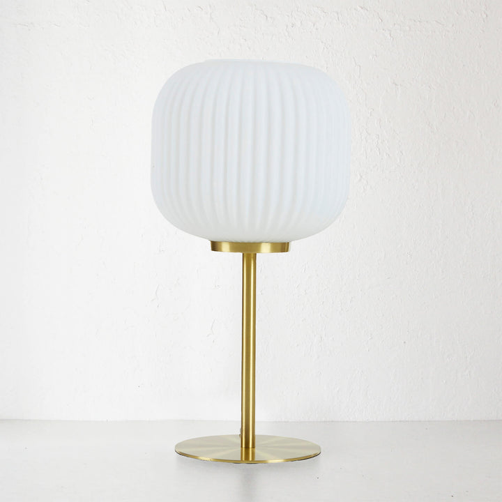 CHERI METAL + GLASS TABLE LAMP  |  WHITE + GOLD