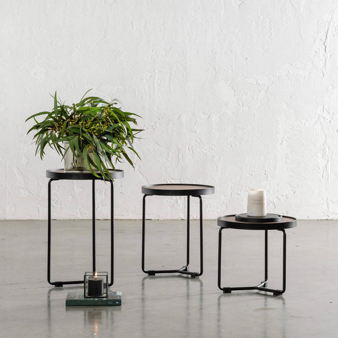 CHIARA SIDE TABLE   |  SET OF 3  |  WALNUT WOOD GRAIN