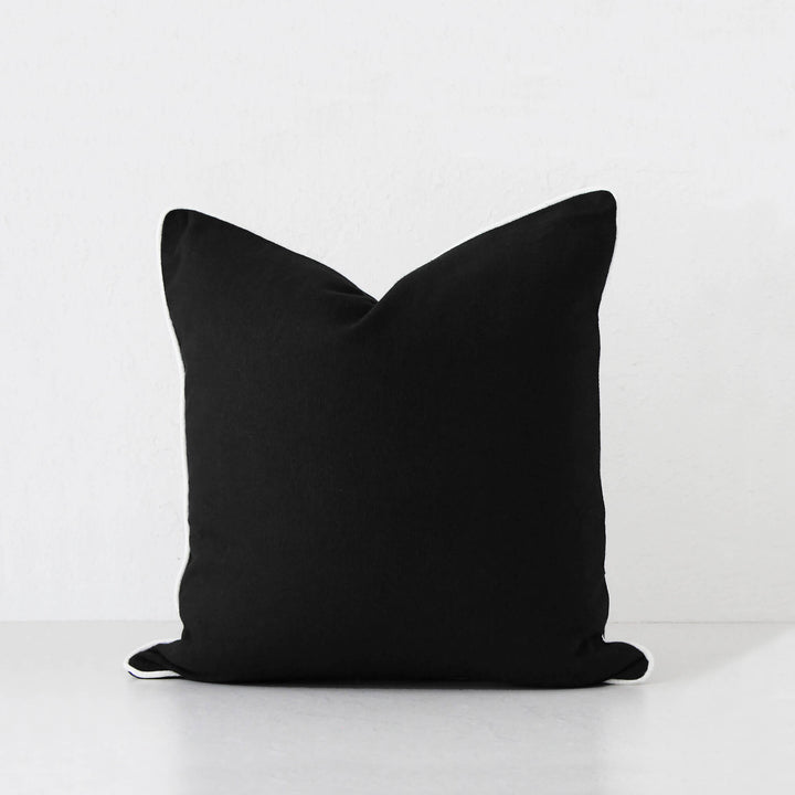 CANVAS CUSHION WITH WHITE PIPING |  50 x 50cm  |  BLACK