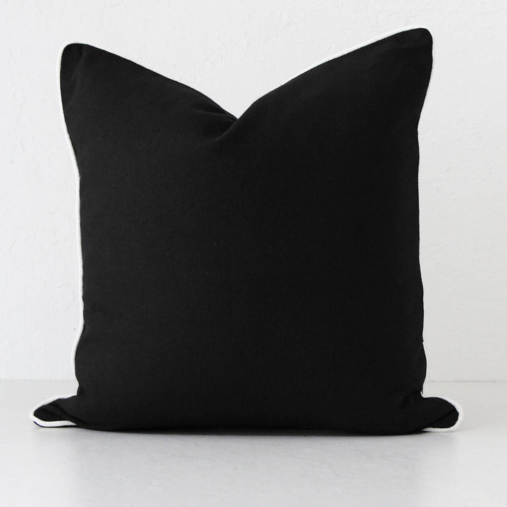 CANVAS CUSHION WITH WHITE PIPING  |  60 x 60cm  |  BLACK