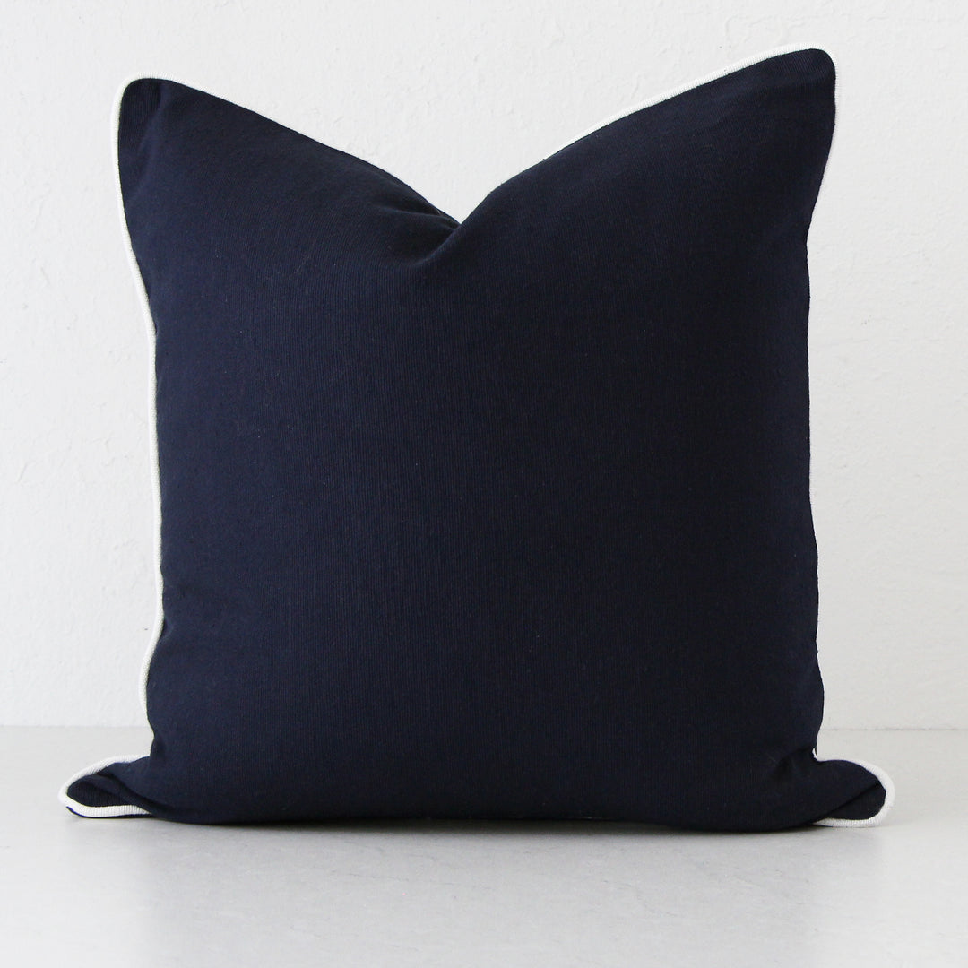 CANVAS CUSHION WITH WHITE PIPING  |  60 x 60cm  |  NAVY BLUE