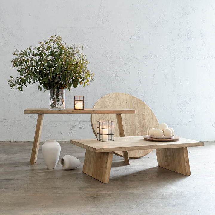 CAPRETTA ELM DINING TABLE   |  TIMBER DINING TABLE AND COFFEE TABLE