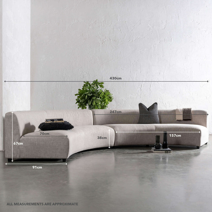 PRE ORDER | CARSON CONTEMPO CURVED MODULAR SOFA | JOVAN EARTH  |  MEASUREMENTS