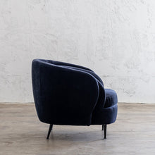 CARSON CURVE ARM CHAIR  |  MIDNIGHT INK BLUE  |  LOUNGE FURNITURE SIDE VIEW