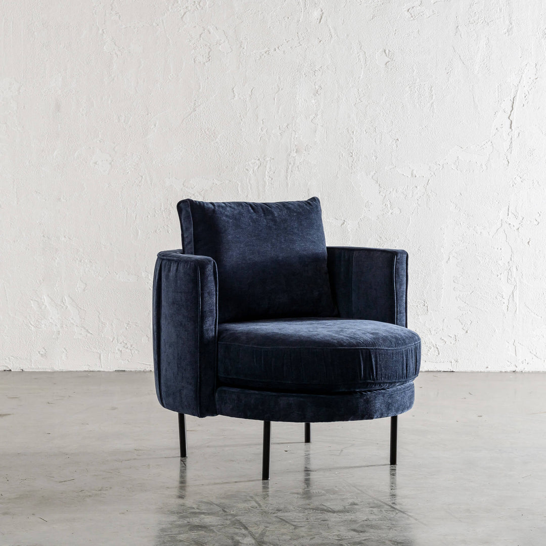 CARSON MODERNA CURVED RIBBED CHAIR  |  MIDNIGHT INK TEXTURED VELOUR