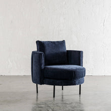 CARSON MODERNA CURVED RIBBED CHAIR  |  MIDNIGHT BLUE ANGLE VIEW