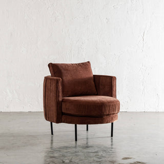 CARSON MODERNA CURVED RIBBED CHAIR  |  TERRA RUST ANGLE VIEW