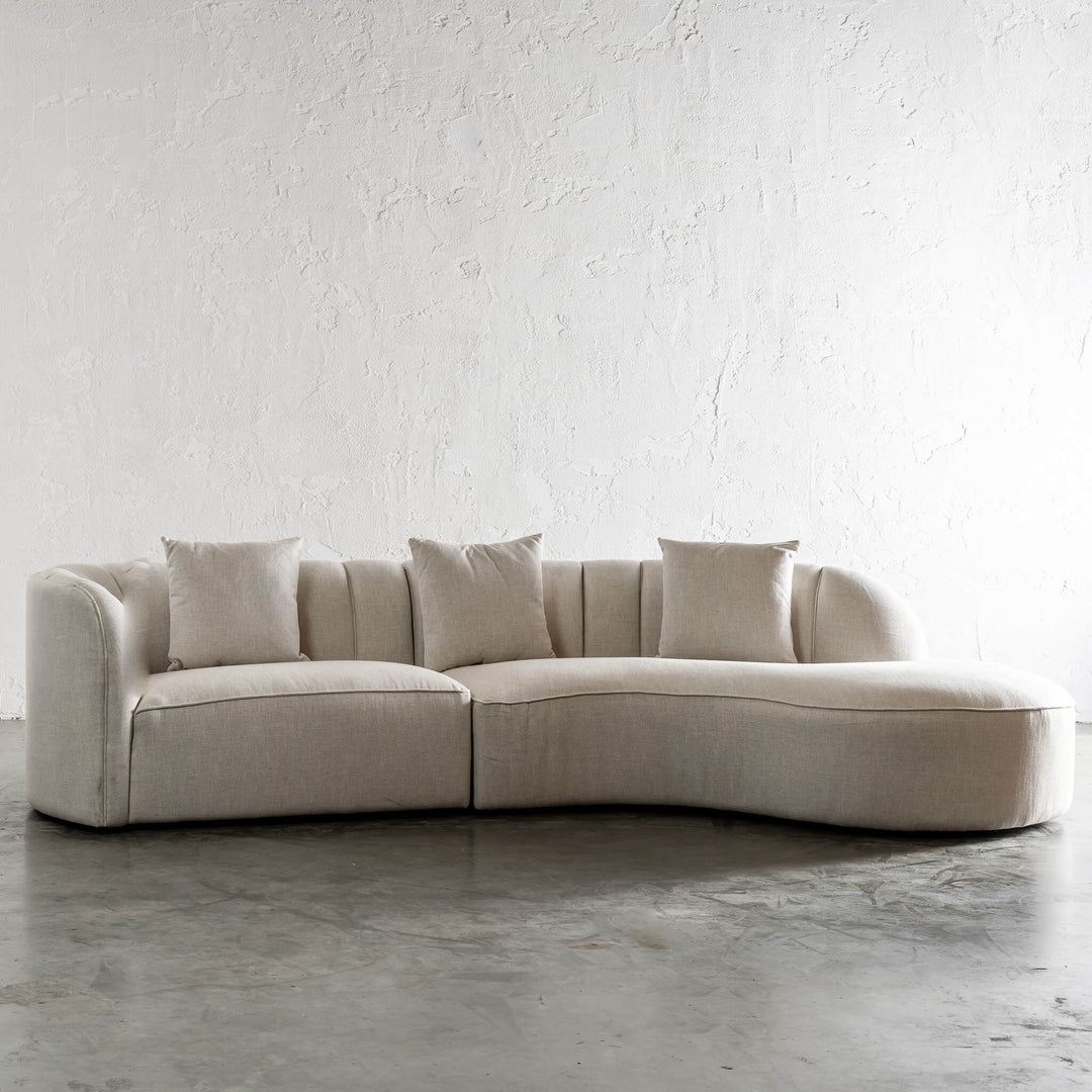 CARSON MODERNA CURVED RIBBED MODULAR SOFA  |  JOVAN DOVE NATURAL WITH CUSHIONS